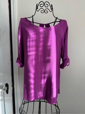 Copper Key Magenta Boatneck Blouse with Roll-Tab Sleeves